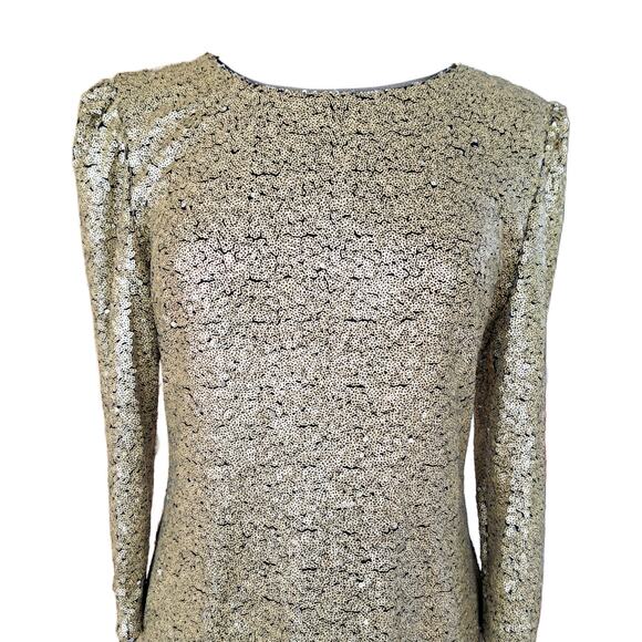DKNY Gold Sequin Cocktail Party Dress Size 10 Sheath 3/4 Sleeve - Picture 4 of 9